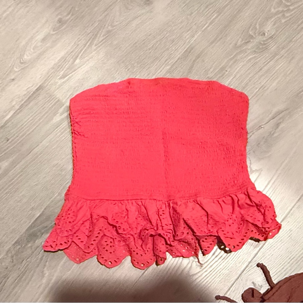 Strapless Red Ruffled Tube Top